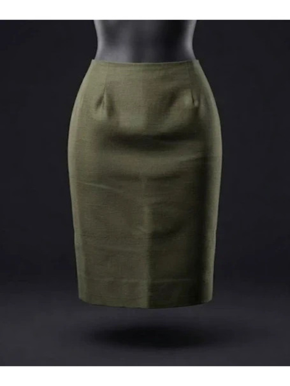 Peter Noviello Sherrie Bloom Olive Green Silk Midi Skirt Size 10
